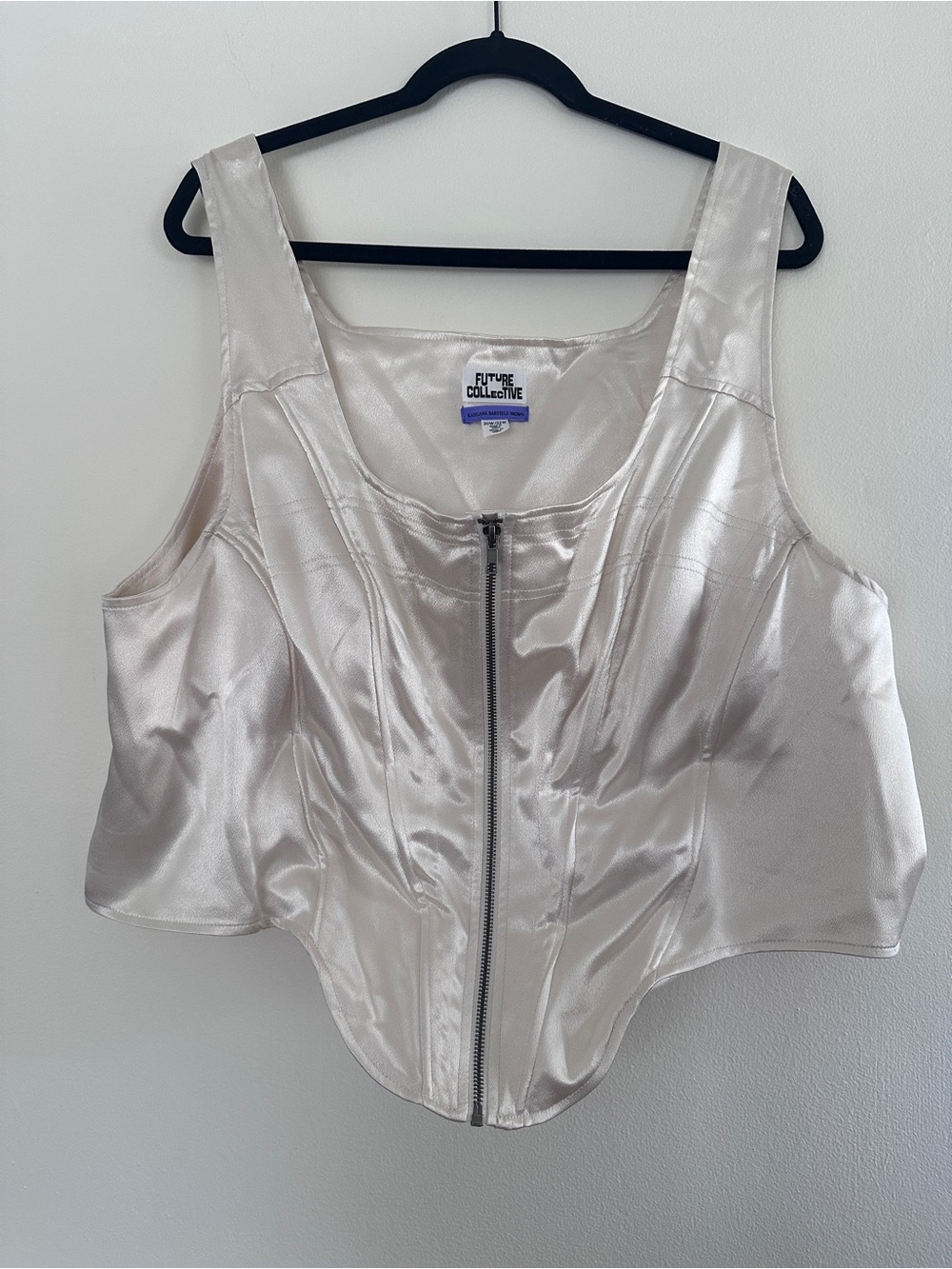Future Collective Satin Zip Front Corset Top - Pearl
